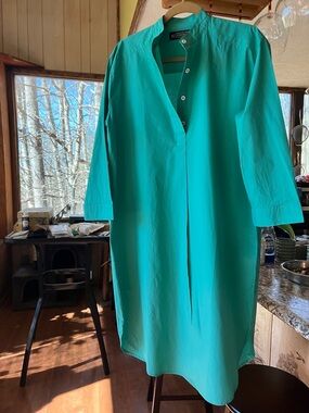 J. Peterman Teal Long Sleeve Shirt Dress